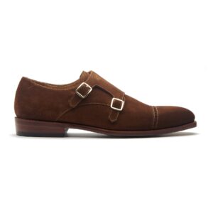 Quvadi Double Monk Strap In Suede Brown