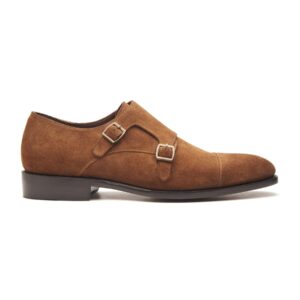 Quvadi Double Monk Strap In Suede Tan
