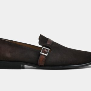 Quvadi men brown suede buckle slip-ons