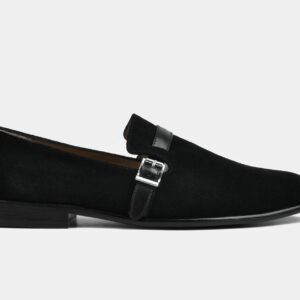 Quvadi Men Black Suede Buckle Slip-ons
