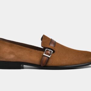 Quvadi Men Tan Suede Buckle Slip-ons