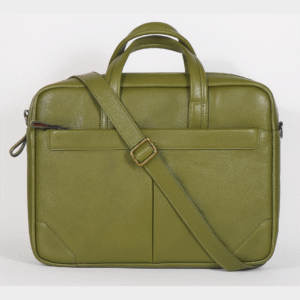 Allwentoe Olive GreenLeather Laptop Briefcase-15.6 Inches