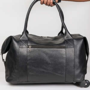 Allwentoe Premium Black Leather Trolley Duffle Bag - 20 Inch